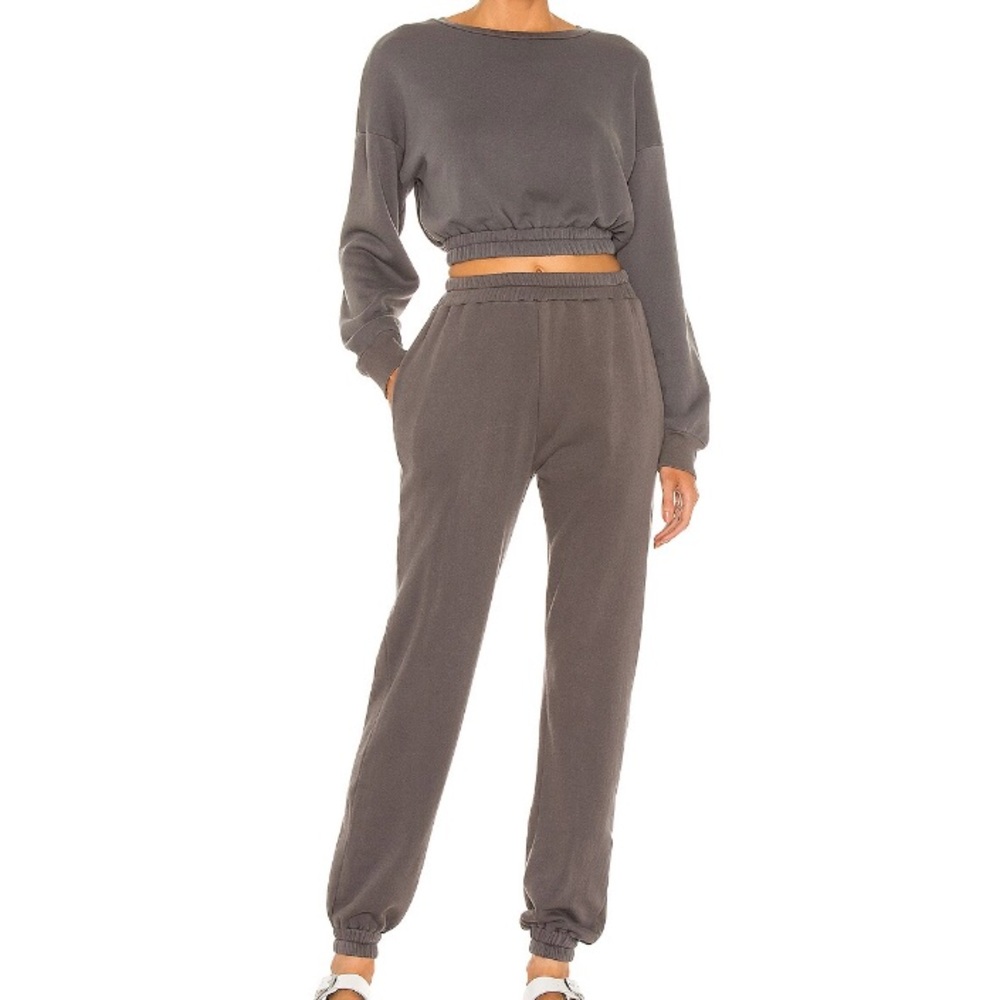 Lovers + Friends Neutral Gray Cropped Sweatshirt & Joggers Set